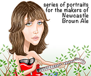 Caricature painting of a woman playing a guitar